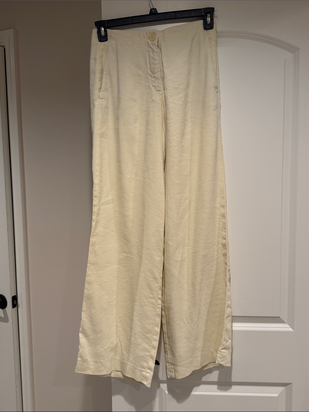 Zara Light Cream Wide-Leg High-Rise Trousers